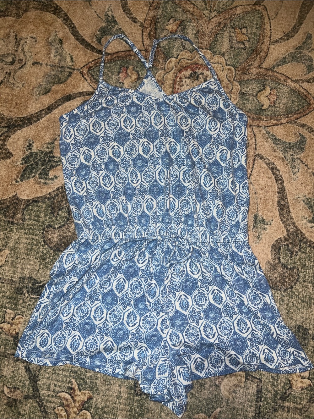 Secret Treasures Blue and White Printed Romper